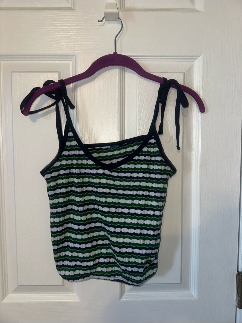 Striped Tie-Shoulder Knit Camisole in Green, Black & White